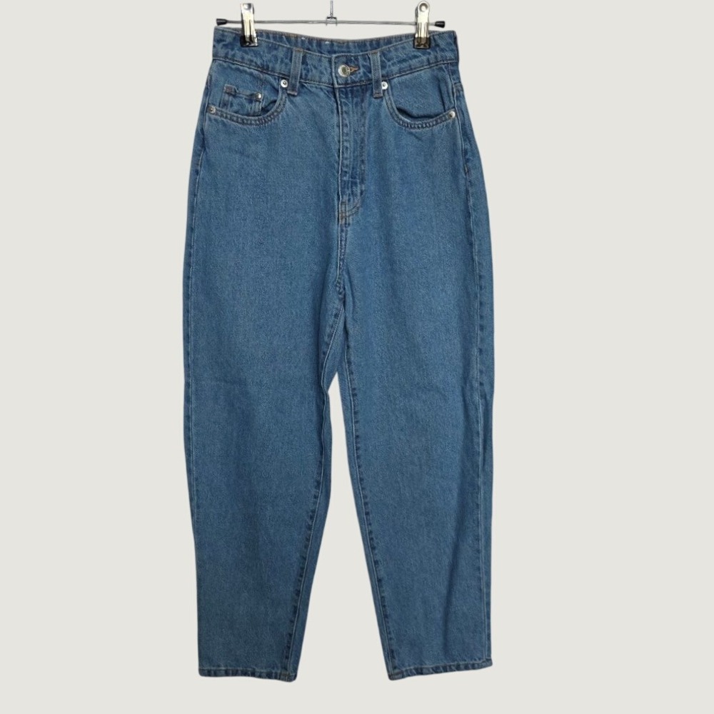 H&M &Denim Loose Mom Jeans Womens Size 2 Blue Excellent Ultra High Waist Ankle